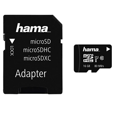 Abbildung von Hama microSDHC 16GB Class 10 UHS I 80MB/s Karte inkl. SD Adapter, Schwarz