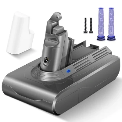 Abbildung von 6500mAh Akku für Dyson V6, Morpilot Ersatzakku DC62 SV03 DC58 DC59 DC61 DC72 DC74 SV06 SV09 mit 2 waschbaren Filtern