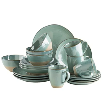 Abbildung von MÄSER Serie Nottingham, Vintage Geschirr Set für 4 Personen, 20 teiliges Kombiservice mit unregelmäßig runden Formen im Retro Look, Steinzeug, Türkis Grün