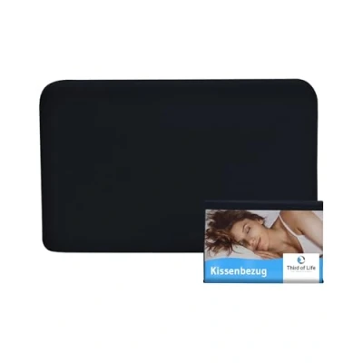 Abbildung von Kissenbezug 40x25 Schwarz Einzelpack, Perfekt für VOLAR Reisekissen, Mako Baumwolle (Double Jersey), Bügelfrei &amp; trocknergeeignet, Kissenhülle mit Reißverschluss, Oeko Tex Zertifiziert