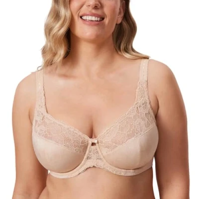 Abbildung von DELIMIRA Damen Minimizer BH ohne Einlagen mit Spitze Bügel Große Größen Beige 100F