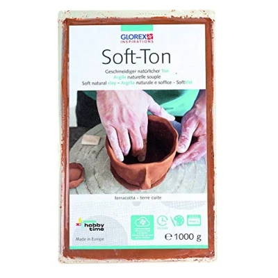 Abbildung von GLOREX 6 8075 237 Soft Ton terracotta 1000 g, natürlicher, besonders weicher und geschmeidiger Ton, lufthärtend für Brennofen geeignet, sehr gut Kinder geeignet