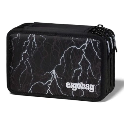Abbildung von ergobag Maxi Mäppchen Set 40 Teilig, Lyra Bunt und Filzstifte, Kleingeld Fach, Lineal, Schere Super ReflektBär Schwarz