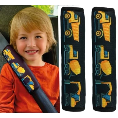 Abbildung von HECKBO 2x Kinder Auto Gurtpolster Gurtschutz mit Baufahrzeuge Motiv Jungen Sicherheitsgurt Polster für und Babys Ideal jeden Gurt Autositzerhöhungen Fahrradanhänger Fahrrad