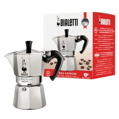 Abbildung von Bialetti Moka Express Kaffeemaschine, 90 Jubiläum, Aluminium, 3 Tassen (130 ml), Nylonbeutel im Lieferumfang enthalten