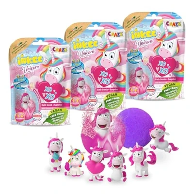 Abbildung von INKEE Bath Bomb Unicorn 3er Set Magische Badekugel mit Überraschung, 3x Badebomben Einhorn Spielfiguren