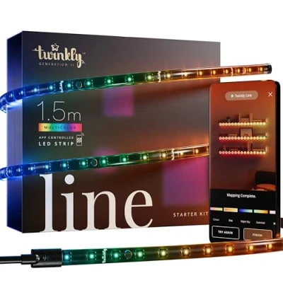 Abbildung von Twinkly Line Starter Kit 1,5m, Magnetischer Multicolor LED Streifen, mit Smart Controller, Kompatibel Alexa und Google Home, Über 16 Mio. Farben, App Steuerung, Schwarzes Kabel