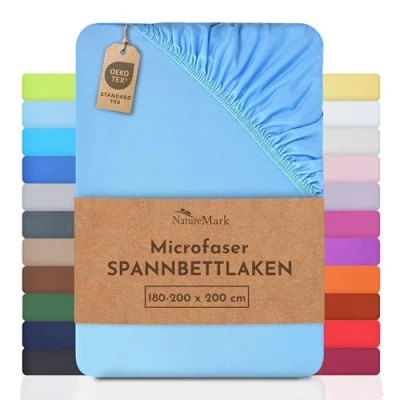 Abbildung von NatureMark Mikrofaser SPANNBETTLAKEN zum Sparpreis! viele Größen und Farben Markenware (180x200 200x200 cm, hell blau)