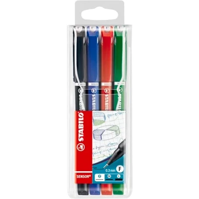 Abbildung von Fineliner mit gefederter Spitze STABILO SENSOR F fein 4er Pack schwarz, blau, rot, grün