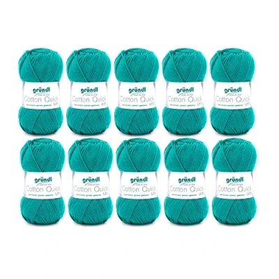 Abbildung von Gründl Cotton Quick Uni Strickgarn/Häkelgarn, (farbenfrohes Garn aus 100% Baumwolle, OEKO TEX zertifiziert, Nadelstärke: 3 4) 10 x 50 g Smaragdgrün
