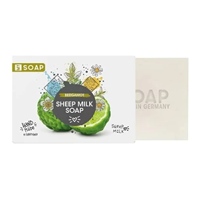 Abbildung von MY SOAP Schafmilchseife, Natural by accentra, handgefertigte Schafmilchseife in Papierschachtel, 100g, Motiv/Duft: Bergamotte