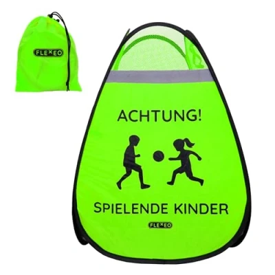 Abbildung von Warnwürfel Achtung spielende Kinder Aufsteller Pop Up mit Reflektorstreifen für hohe Sichtbarkeit und verstärktem Boden Straßenwarnaufsteller Kinder, Vorsichtsschild, Warnung spielen