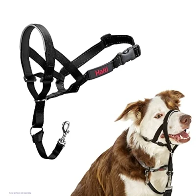 Abbildung von HALTI Kopfgeschirr Verhindert, dass Ihr Hund an der Leine zieht, Einfache Anpassung, Leicht, mit gepolstertem Nasenriemen, Anti Zug Halsband für mittelgroße Hunde (Größe 2, Schwarz)
