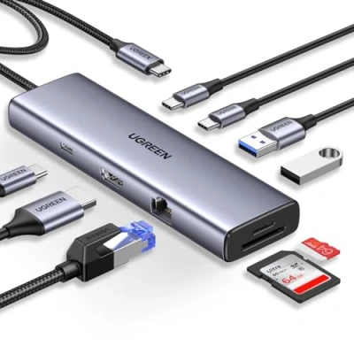 Abbildung von UGREEN Revodok USB C Hub 2*USB A &amp; Ports, 4K 60Hz HDMI, PD 100W, Gigabit Ethernet, SD/TF, Adapter kompatibel mit iPhone 15, MacBook Pro/Air, iPad Surface Pro, Galaxy S24 usw.