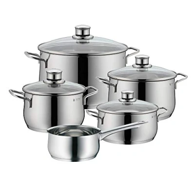 Abbildung von WMF Diadem Plus Topfset Induktion 5 teilig, Kochtopf Set mit Glasdeckel, Cromargan Edelstahl poliert, Induktions Töpfe unbeschichtet