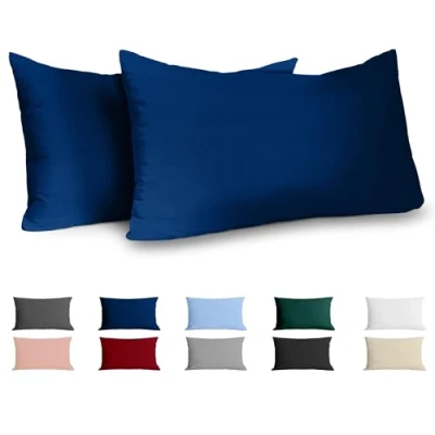 Abbildung von Dreamzie Kissenbezug 40 x 80 Renforcé Baumwolle (2er Set) Dunkelblau Dicht gewebt mit 57 Fäden/cm² 40x80 cm Oeko Tex Zertifiziert
