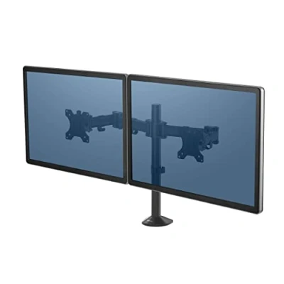 Abbildung von Fellowes Monitor Halterung 2 Monitore Arm für Bildschirme bis 68,5 cm (27 Zoll) 180 Drehung &amp; Höheneinstellung Befestigung mit Klemme schwarz
