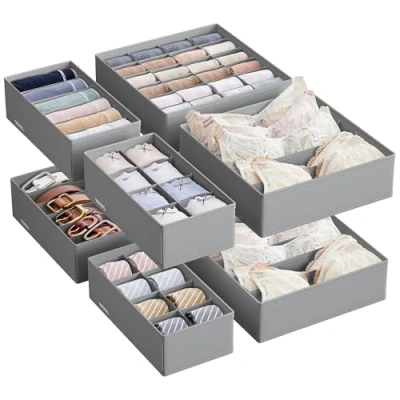 Abbildung von SONGMICS Unterwäsche Organizer 8er Set, Schubladen faltbar, Ordnungssystem Kleiderschrank, Aufbewahrungsbox Schrank, Stoffboxen Aufbewahrung, für BHs Socken Krawatten, taubengrau RUS008G01