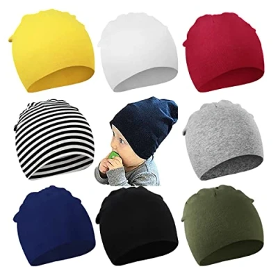 Abbildung von DRESHOW 8 Stücke Unisex Mütze Hut Junge Frühling Mützchen Kleinkind Wendemütze Jersey Slouch Beanie Bekleidung Infant Kindergarten