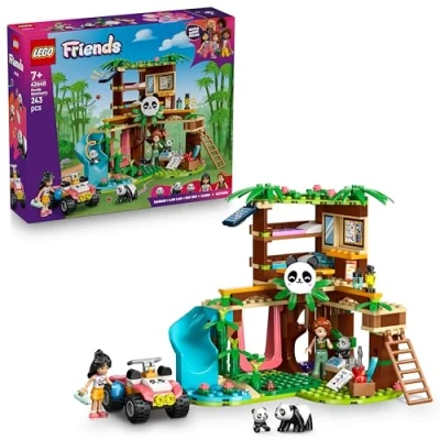 Abbildung von LEGO Friends Panda Pflegestation Spielzeug mit Baumhaus, Quad, 2 Mini Puppen und 3 Figuren Kreatives Set für Mädchen ab 7 Jahren 42648