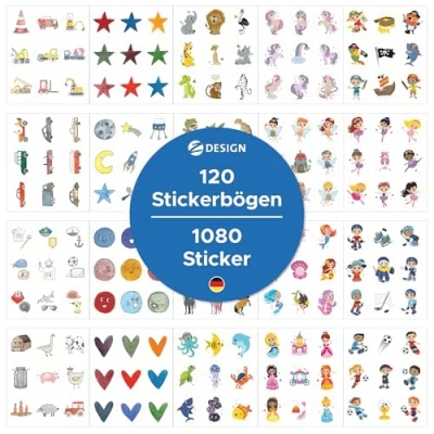 Abbildung von AVERY Zweckform Set Aufkleber für Kinder 1.000+ Sticker (Made in Germany, 20 verschiedene Themen Jungen und Mädchen, Kindergeburtstag, Mitgebsel, Gastgeschenk, Give away, Schultüte) Art. 51027