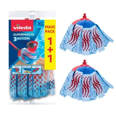 Abbildung von Vileda SuperMocio 3Action Wischmopp Ersatzkopf, Mikrofaser Moppkopf mit Schrubberzone und Velours Fasern, ideal für Fließen Steinböden, 2er Vorteilspack