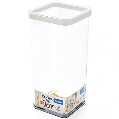 Abbildung von Rotho Loft quadratische Vorratsdose 1.5l mit Deckel und Dichtung, lebensmittelechter Kunststoff, Weiss / Transparent