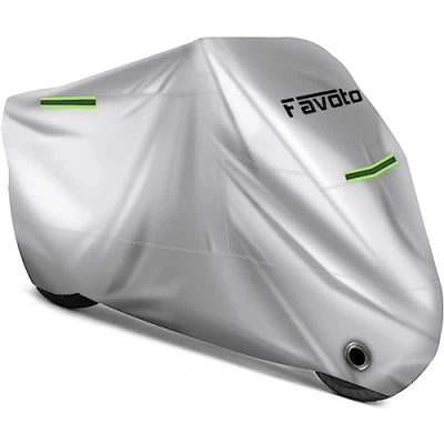 Abbildung von Favoto Verbesserte Version Motorradabdeckung Motorrad Abdeckplane Outdoor Silber Motorcycle Cover Größe XXXL 265 x 105 125 cm Schützt vor UV Regen Schnee Staub