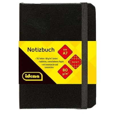 Abbildung von Idena 209283 Notizbuch DIN A7, kariert, Papier cremefarben, 192 Seiten, 80 g/m², Hardcover in schwarz, 1 Stück