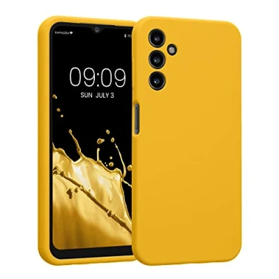 Abbildung von kwmobile Handyhülle kompatibel mit Samsung Galaxy A14 5G Hülle gummierte Handy Case aus Silikon in Strahlend Gelb
