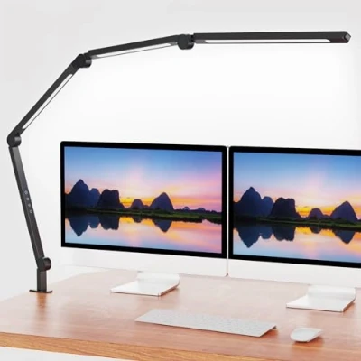 Abbildung von AILBTON LED Schreibtischlampe mit Clip,Mehrwinkel Flexible 4 Abschnitte 3 Lichtquellen Büroschreibtischlampe,4 Farbtemperaturen und 5 Helligkeitsstufen,Nachtaugenpflege Tischlampe für Zuhause Büro
