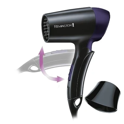 Abbildung von Remington Haartrockner [extrem klein &amp; klappbar] On The Go (1400 W, weltweite Spannungsanpassung 120/220 240V, Stylingdüse, 2 kombinierte Heiz Gebläsestufen) Reisehaartrockner D2400