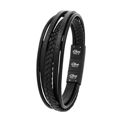 Abbildung von s.Oliver Armband Edelstahl Leder Herren Armschmuck, 20+1,5 cm, Silber, Kommt in Schmuck Geschenk Box, 9038244
