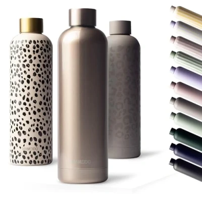 Abbildung von MAMEIDO Trinkflasche Edelstahl 750ml, 500ml &amp; 1l auslaufsichere Thermosflasche, Kohlensäure geeignet, BPA frei, Isolierflasche 12h heiß 24h kalt (Rosé Quartz, 0,75l)