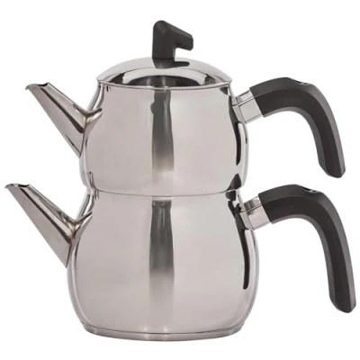 Abbildung von Karaca Belinay Mittelgroße Schwarze Teekanne Set Edelstahl, Türkischer Teekocher, Wasserkocher, Teekanne: 1 L Wasserkocher: 1,6 L, Türkische Teekanne, Teekannen Schwarz