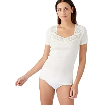 Abbildung von Damart Damen Kurzärmliges T Shirt, seidig weich Unterwäsche, gebrochenes Weiß, X Large