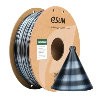 Abbildung von eSUN Silk Candy PLA Filament 1.75mm, Silky Multicolored 3D Drucker PLA, Gradient Changing 1KG Spule (2.2 LBS) für Drucker, Silber Schwarz