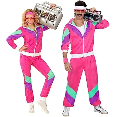 Abbildung von W WIDMANN Kostüm Trainingsanzug, rosa, 80er Jahre Outfit, Jogginganzug, Faschingskostüme, Karneval