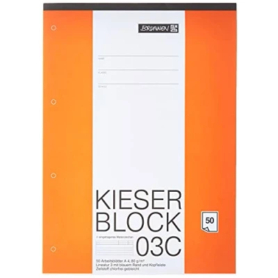 Abbildung von Brunnen 1042923 KIESER Block Lineatur 3 (A4, Weiß, 50 Blatt, blanko, 80 g/m², Klasse 3)