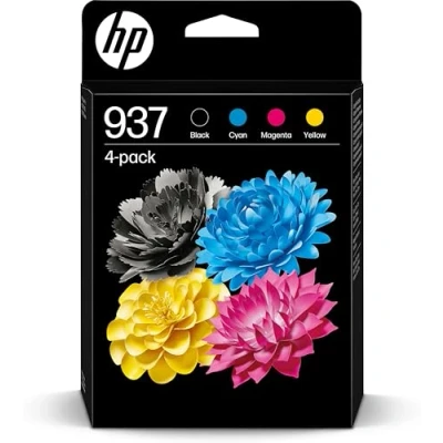 Abbildung von HP 937 (6C400NE) Multipack Original Druckerpatrone, Schwarz + Farben, 1xSchwarz, 1xCyan, 1xMagenta, 1xGelb für OfficeJet Pro 9720e; 9730e All in One Großformatdrucker; 91xx Drucker