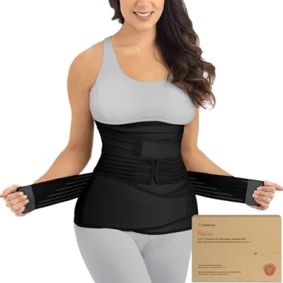 Abbildung von KeaBabies Revive 3 in 1 Postpartum Gürtel für Damen Bauchgurt nach Geburt Kaiserschnitt, Rückbildungsgürtel Geburt, Bauchband Schwangerschaft (Midnight Black, XL)