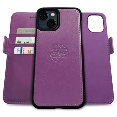 Abbildung von Dreem Fibonacci kompatibel mit iPhone 13 Brieftaschen Etui / 2 in 1 stoßfestes und abnehmbares Folio aus veganem Leder, MagSafe kompatibel, RFID Schutz [Lila]