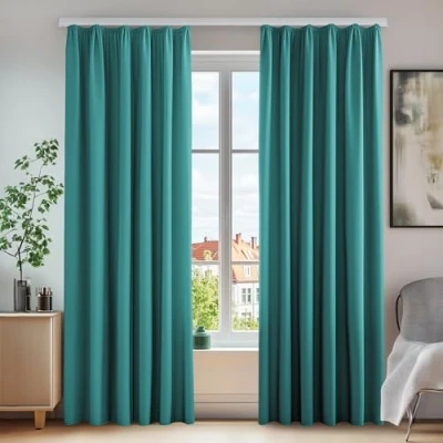 Abbildung von Deconovo Blickdichter Vorhang Gardinen mit Kräuselband Thermo, 220x140 cm(HöhexBreite), Türkis, 2er Set