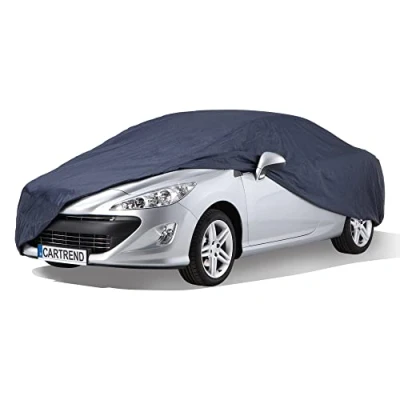 Abbildung von cartrend Vollgarage &quot;New Generation&quot;, Auto Abdeckplane, wetterfeste, waschbare Abdeckung, Polyester blau, mit Aufbewahrungstasche, Größe XL