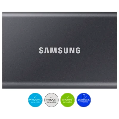Abbildung von Samsung Portable SSD T7, 2 TB, USB 3.2 Gen.2, 1.050 MB/s Lesen, 1.000 Schreiben, Externe Festplatte für Mac, PC, Smartphone und Spielkonsole, Blau, MU PC2T0H/WW