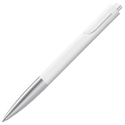 Abbildung von LAMY noto schlichter Kugelschreiber 283 aus Kunststoff in der Farbe weiß silber mit dreieckigem Korpus und Druckmechanik, inkl. Großraummine M 16 Strichbreite schwarz