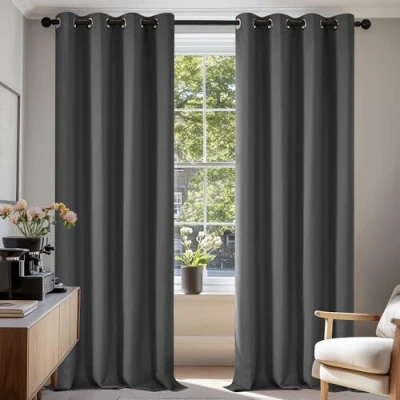 Abbildung von Deconovo Vorhang Blickdicht Verdunkelungsvorhang Dicke Gardine Wohnzimmer Thermogardine Ösen, 240x135cm(HöhexBreite), Dunkelgrau, 2er Set