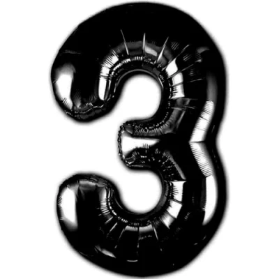 Abbildung von Luftballon 3. Geburtstag Zahl 3 Schwarz XXL Riesen Folienballon 100cm Geburtstagsdeko Ballon Deko zum Geburtstag. Fliegt mit Helium.