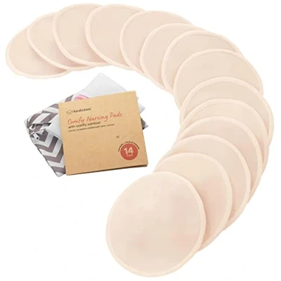 Abbildung von KeaBabies Bio Bambus Stilleinlagen 14 Waschbare ​+ Wäschebeutel Wiederverwendbare für die Mutterschaft Waschbar (Bare Beige, M 10m)