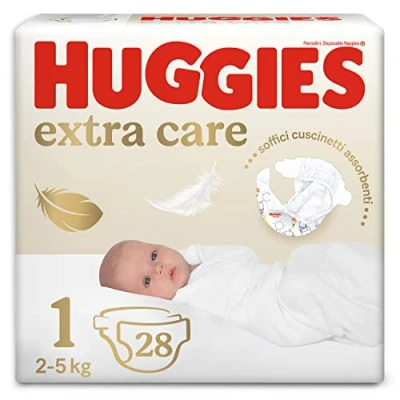 Abbildung von Huggies Extra Care Bebè Windeln, Größe 1 (2 5 kg), Packung mit 28 Stück
